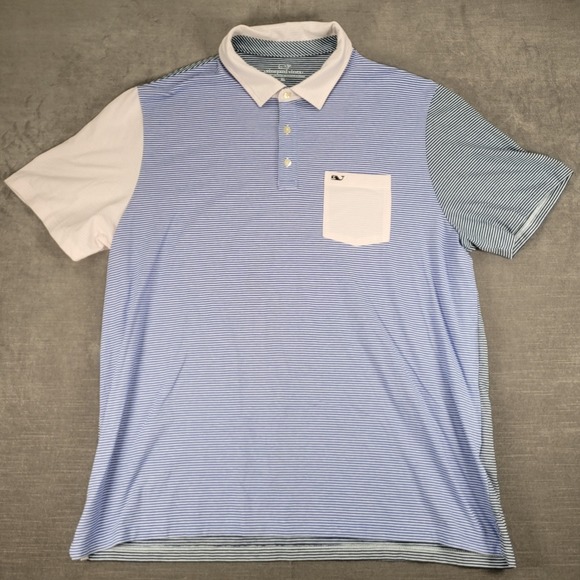 Vineyard Vines Other - Vineyard‎ Vines Polo Shirt Striped Short Sleeve Patchwork Top Blue Pink XL
